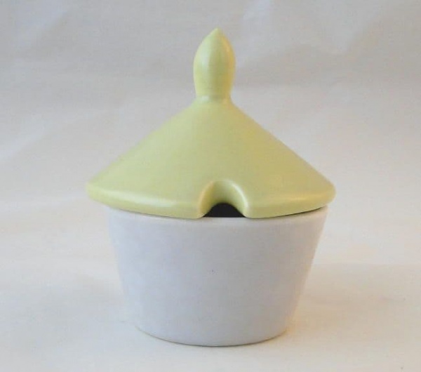 Poole Pottery Twintone Lime Yellow and Seagull (C103) Lidded Mustard Pots